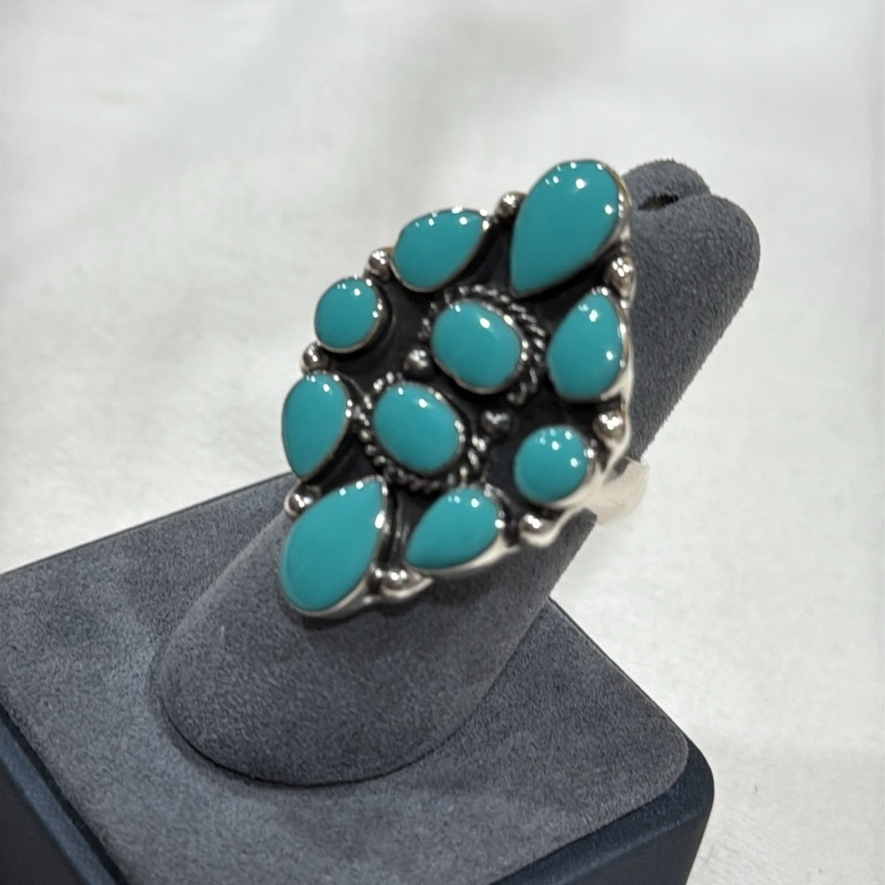 Sterling Silver Turquoise Cluster Ring - Picture 2 of 5